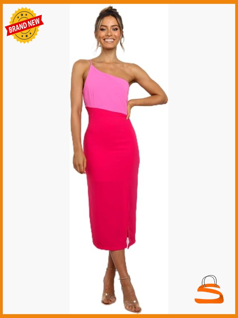 Midi A-Line Slit Dress One Shoulder Sleeveless